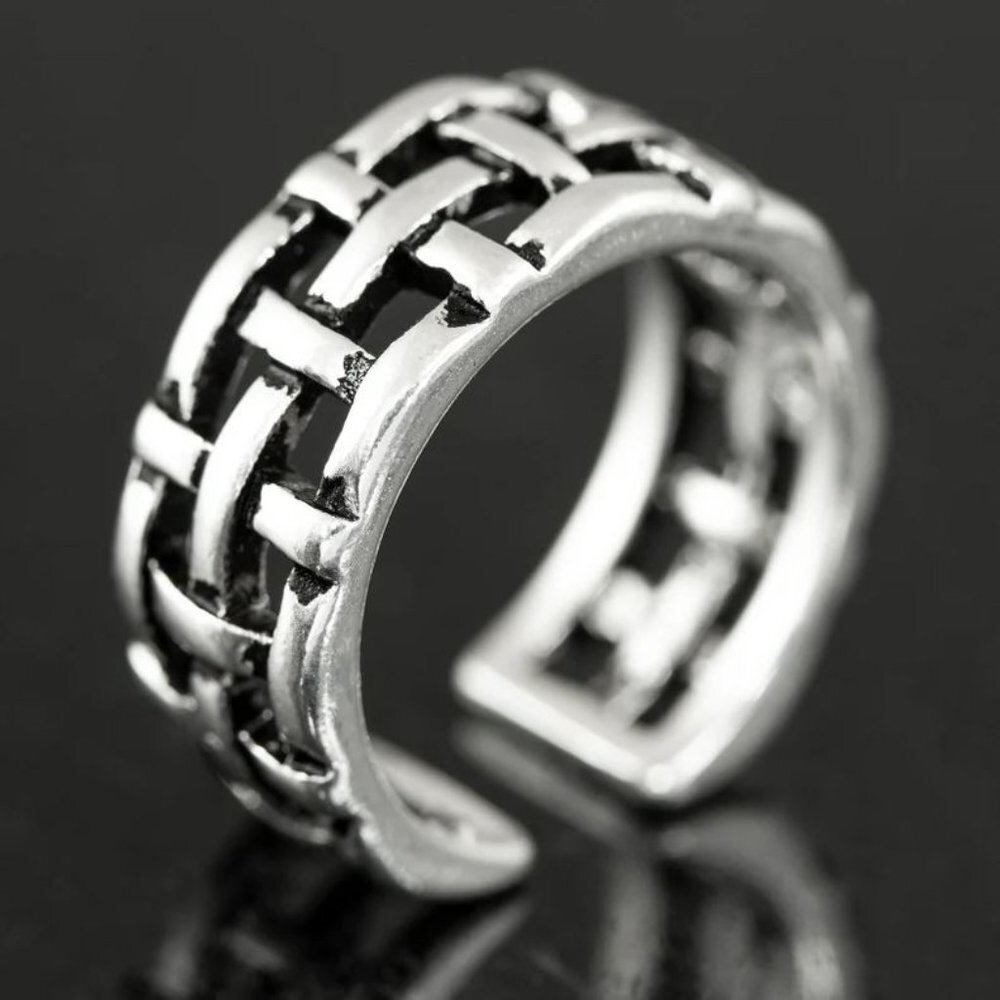 😍VINTAGE NET ANTIQUE SILVER RESIZABLE HIPHOP PUNK RINGS FOR WOMAN & MAN, K488